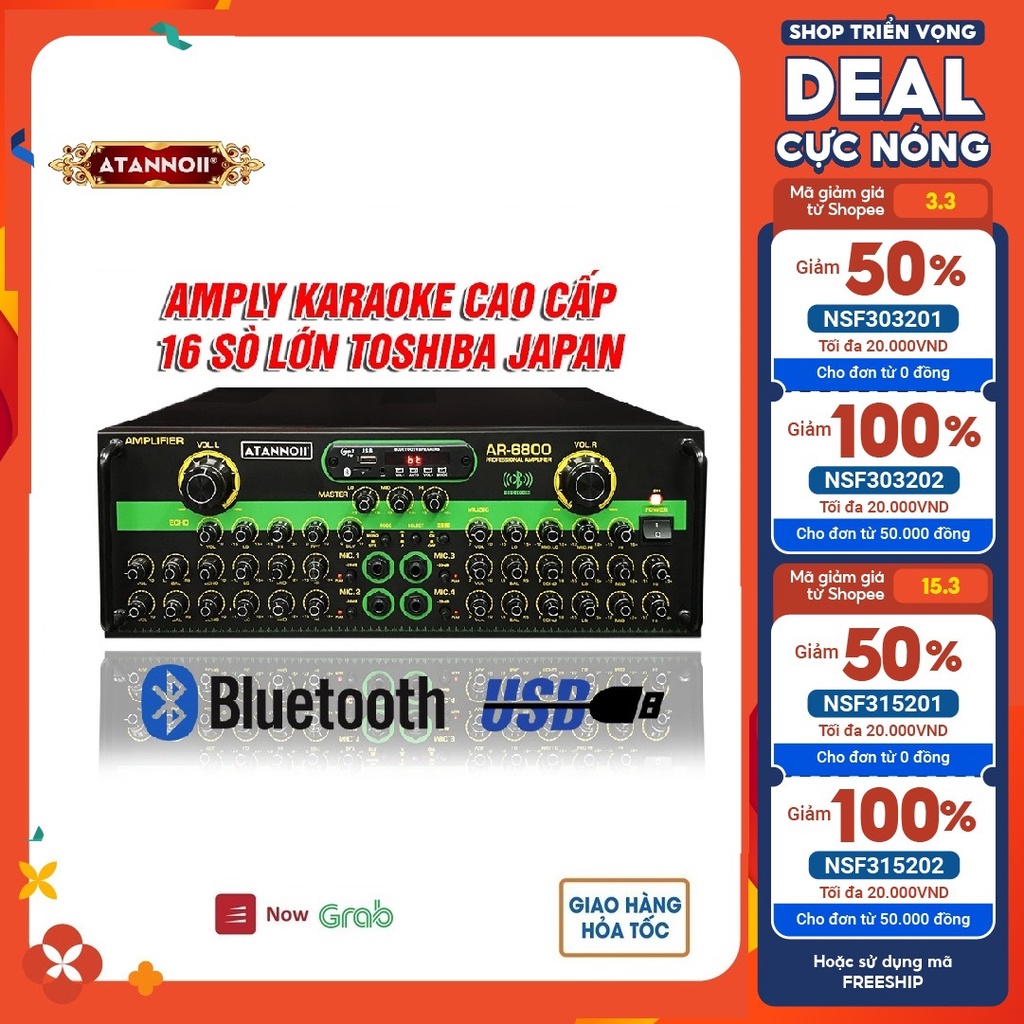 [FreeShip] Amply Bluetooth 16 sò lớn Toshiba.Japan - Ampli Karaoke Gia Đình ATANNOII AR-6800 Biến áp dây đồng lớn