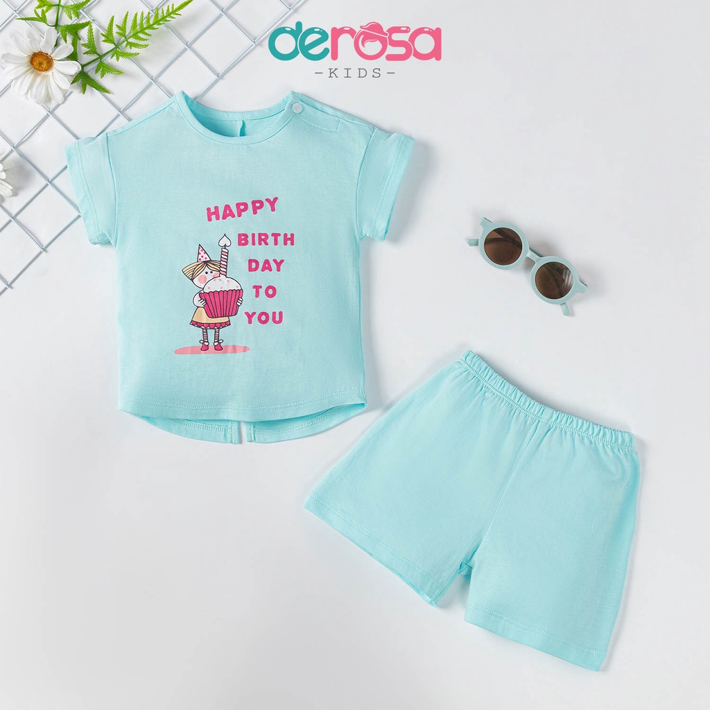 Bộ cộc tay mùa hè DEROSAKIDS cổ chui đầu cho bé gái từ 9 đến 36 tháng DSB23-069B