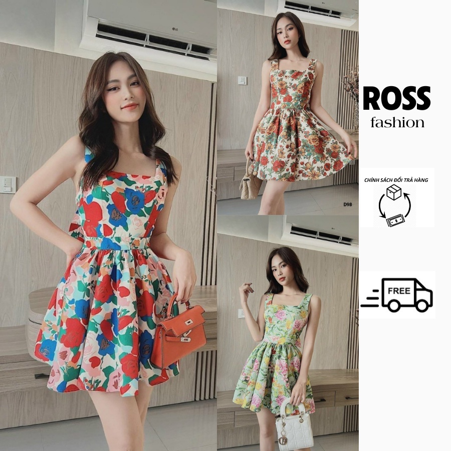 Đầm Hot Girl Hoa Bèo Siêu Xinh Xắn, Đầm Tiêu Thư Phối Nơ Lưng Kiêu Kỳ Sành Điệu Ross Fashion