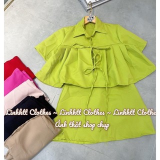 Set áo sơ mi cột nơ chân váy ngắn ( có lót) mô