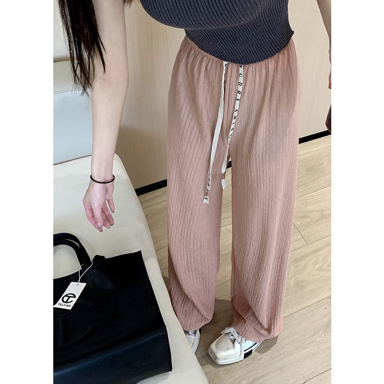 Quần Dài Dệt Kim Ống Rộng Phối Dây Rút Phong Cách Hàn Quốc Thời Trang Cho Nữ