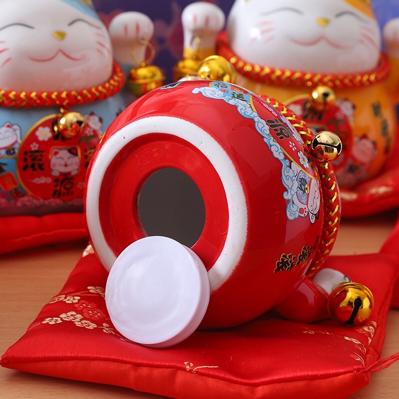 Mèo Thần Tài Hồng 12-26cm Mèo Vẫy Tài Lộc Gọi Khách Hũ Tiết Kiệm Trang Trí Nhà Cửa Quà Tặng Khai Trương