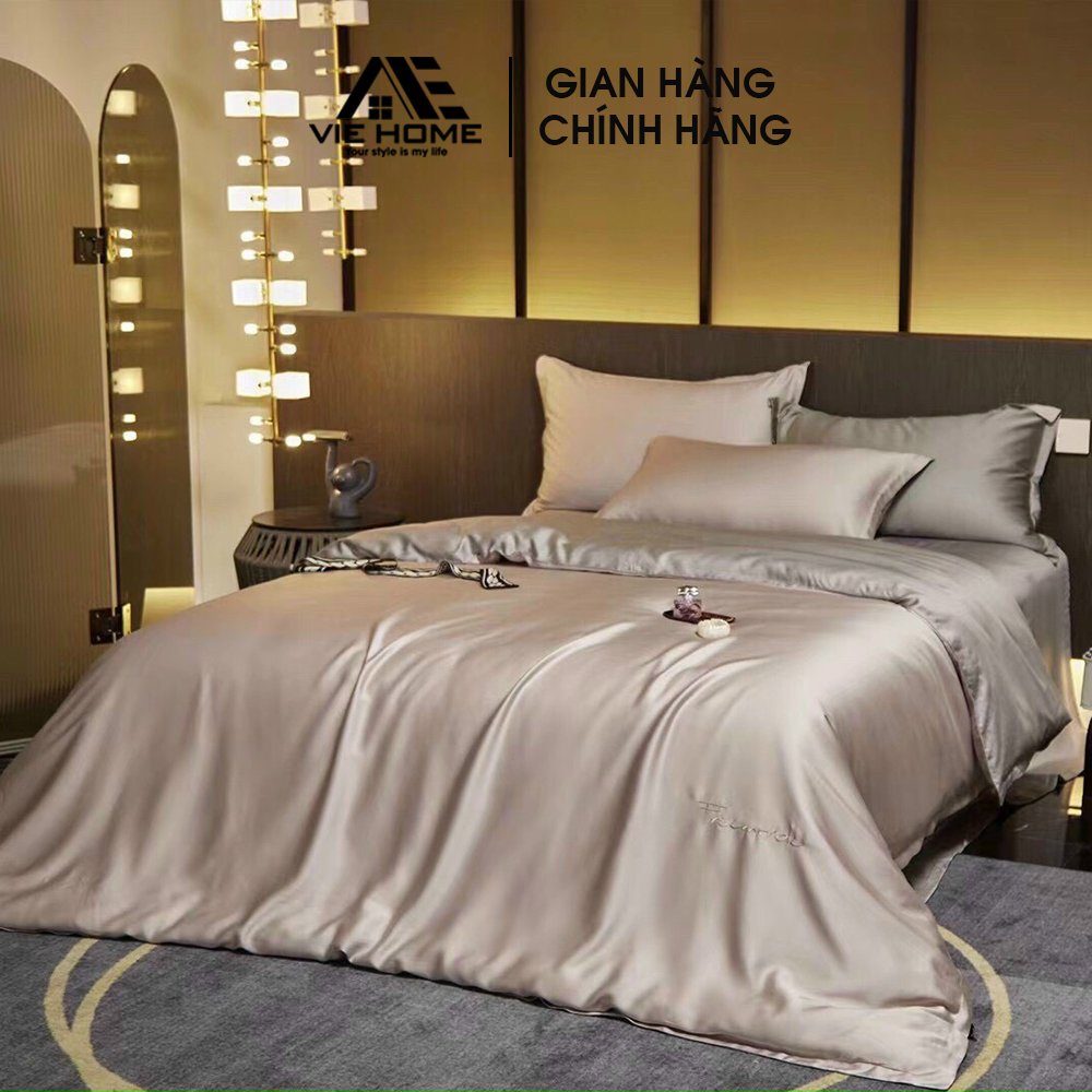 Bộ chăn ga gối Lụa Tencel 80S VIE HOME - Bedding nhập khẩu cao cấp full hộp trơn màu M6/M8