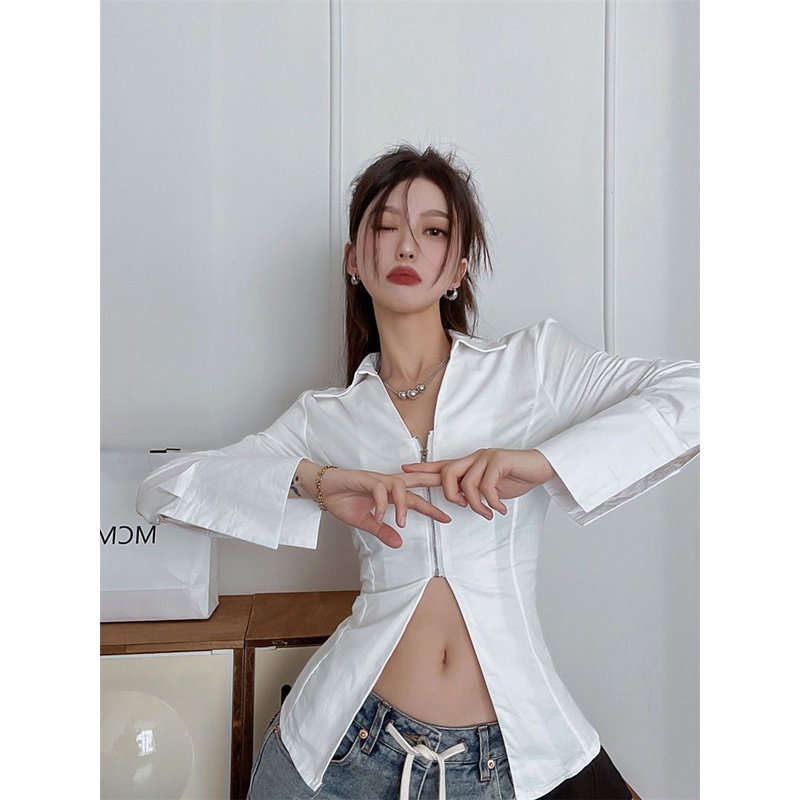 Áo kiểu XINLANYASHE tay dài thời trang Hàn Quốc quyến rũ cho nữ