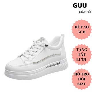 Giày lười, Giày thể thao nữ màu trắng đế cao 5cm, dây rút cá tính