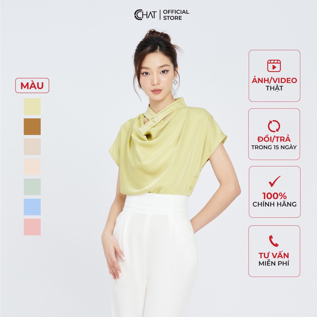 Áo Kiểu Nữ 𝐂𝐂𝐇𝐀𝐓 Cổ Đổ Vai Rơi Chất Lụa Cao Cấp Mềm Nhẹ 13ANL2004ST