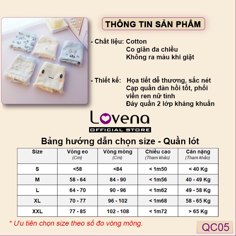 Quần Lót Cute Nữ Cotton Kháng Khuẩn Lovena QC05