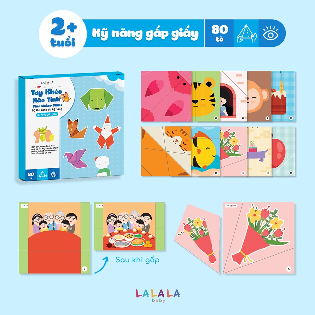 Bộ cắt giấy thủ công đa kĩ năng: cắt, dán, gấp giấy Lalala baby TAY KHÉO NÃO TINH - FINE MOTOR SKILLS