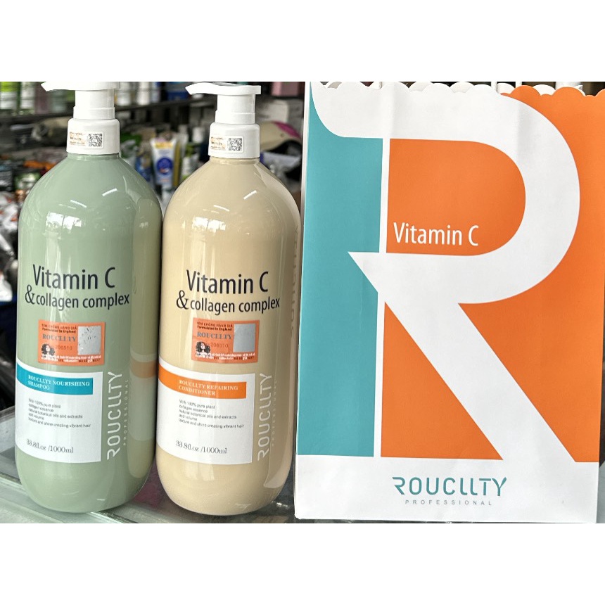 Cặp Dầu Gội Xả ROUCLLTY Vitamin C & Collagen Complex 1000ml x2