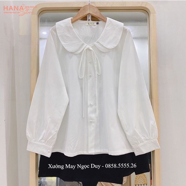 Áo sơ mi nữ tay dài cổ sen công sở đi học hẹn hò - Áo sơ mi kiểu bèo vai 2 vạt lá cách điệu mix dây buộc nơ cổ Hàn Quốc | BigBuy360 - bigbuy360.vn