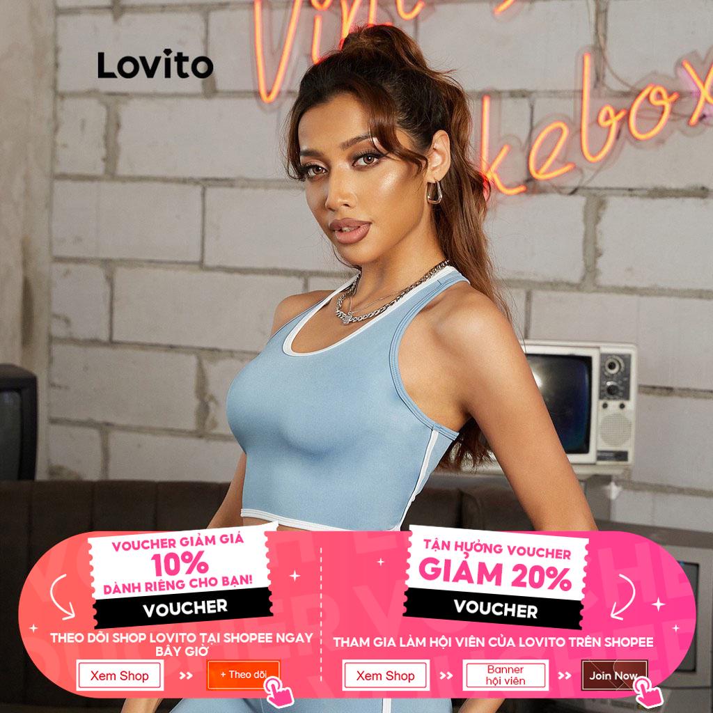 Lovito Áo Tank Top Thể Thao Màu Trơn Tương Phản Đơn Giản Thoải Mái L16D087 (Xanh Lam)