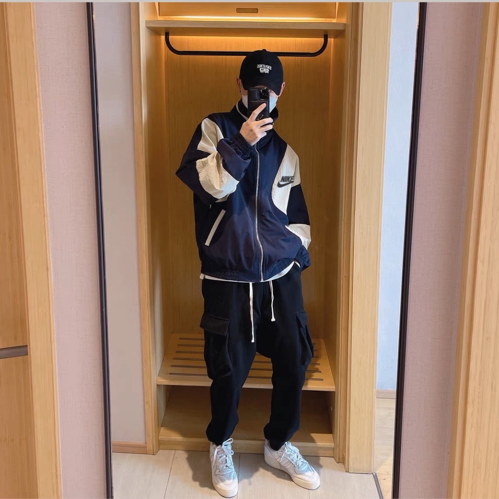 Áo khoác gió Nike chính hãng đôi nam nữ 2 lớp unisex chất liệu dù cao cấp unisex form rộng brand jacket 411