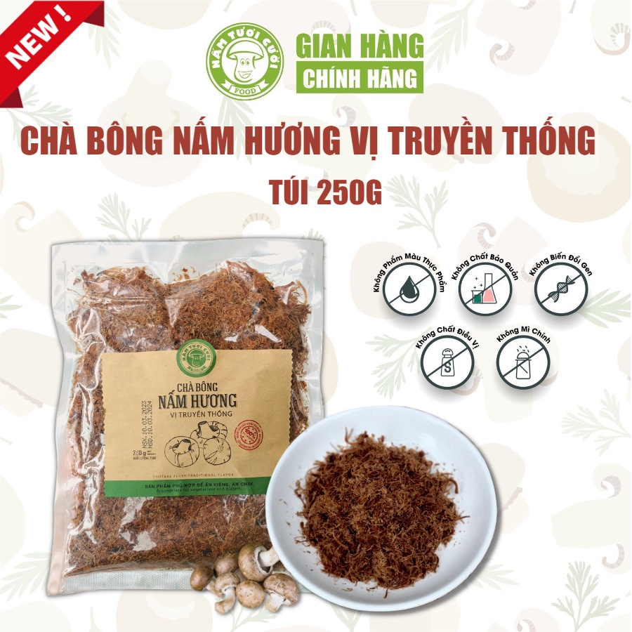 Chà Bông Nấm Hương Chay Vị Truyền Thống túi 250g - Nấm Tươi Cười