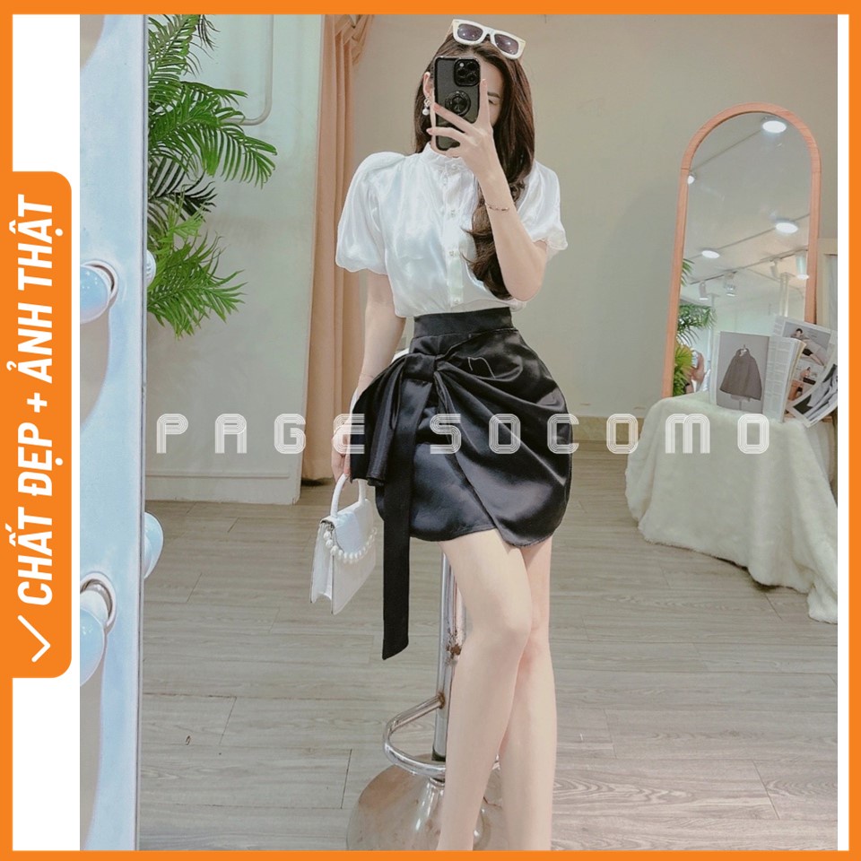 Set bộ áo tơ cổ trụ tay bồng chân váy tacfa Socomo B282023 - Hàng loại 1, chất đẹp - Giá tốt