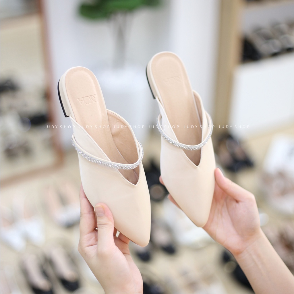 Dép Sục RYCIA Mũi Tim Quai Ngang Đính Đá Cao 2p VNXK