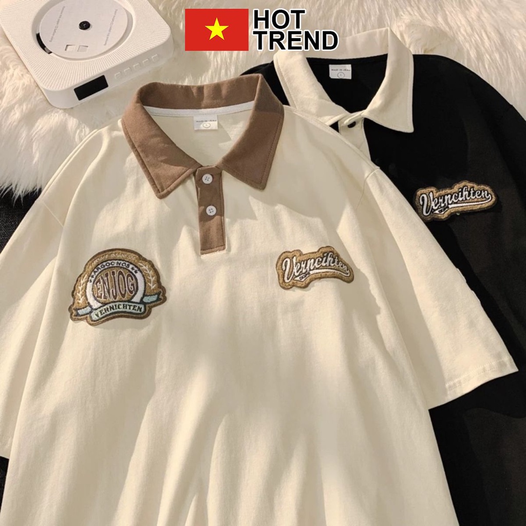 Áo phông cổ bẻ Enjog 23 lé cổ HOTTREND - Áo polo nam nữ unisex freesize form rộng 65kg