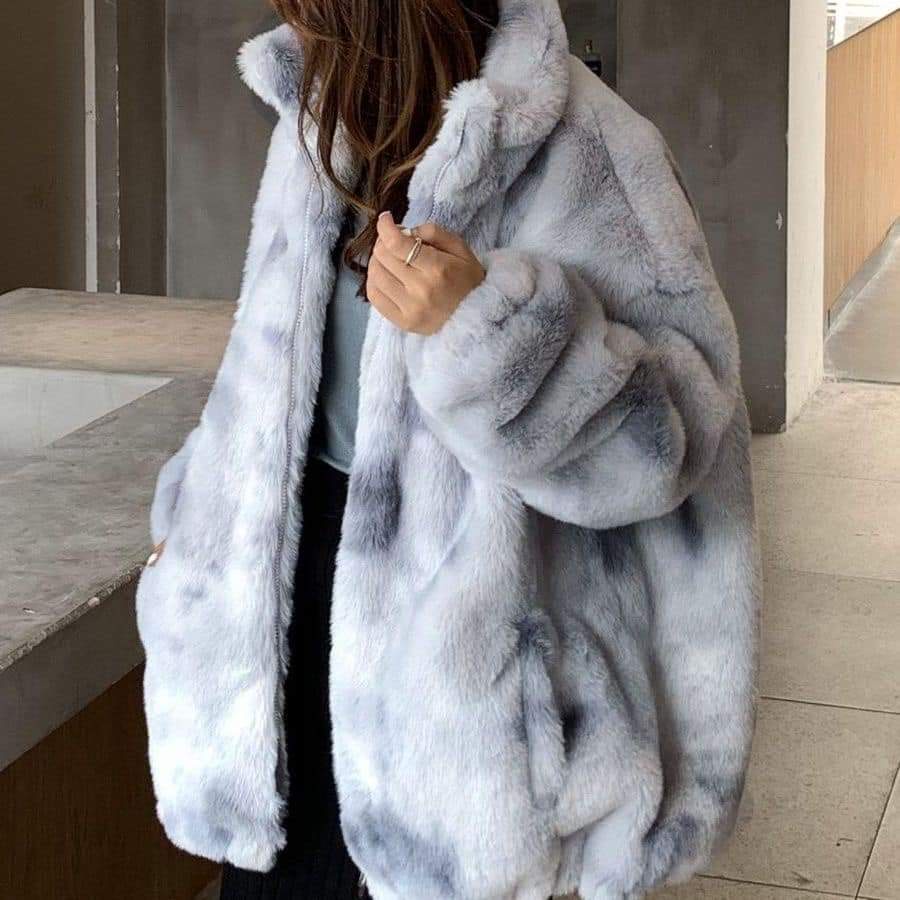 Áo lông thỏ trắng loang mềm mịn