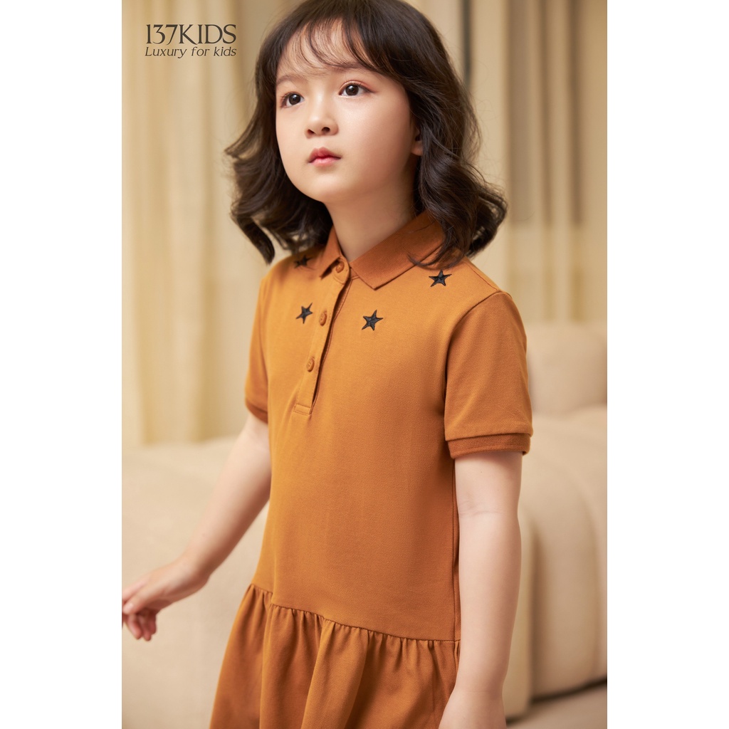 Váy polo cộc tay nâu sao thiết kế 137Kids chất cotton cho bé gái VPL9208