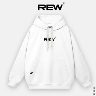Áo hoodie trắng form rộng 100% cotton rew