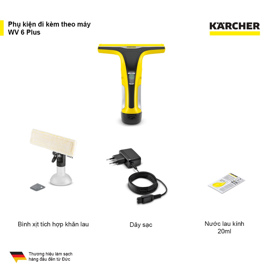 (Sản xuất Ý) Máy lau kiếng cầm tay Karcher WV6 Plus