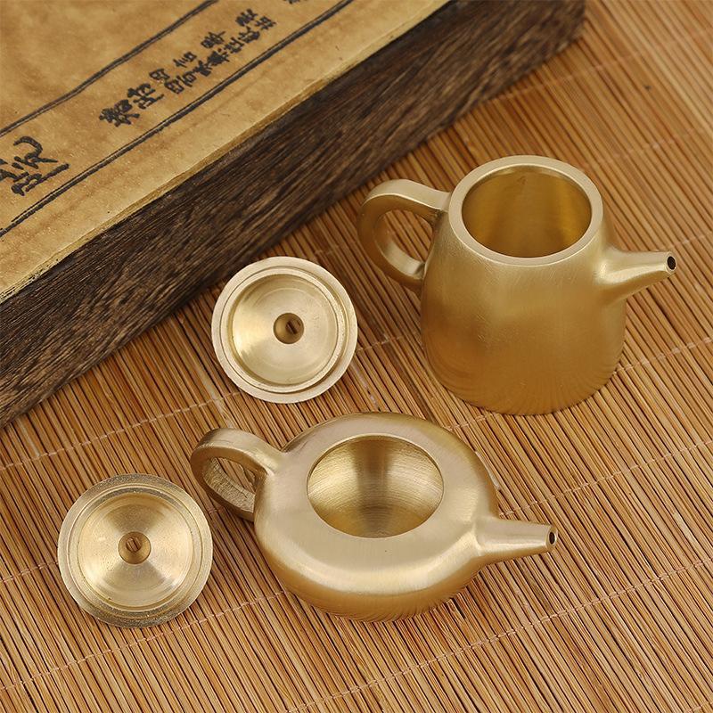 Mini ấm trà nhỏ tay cầm nồi bằng đồng thau nguyên chất đồ trang trí kim loại đồng thủ công văn phòng trà đạo