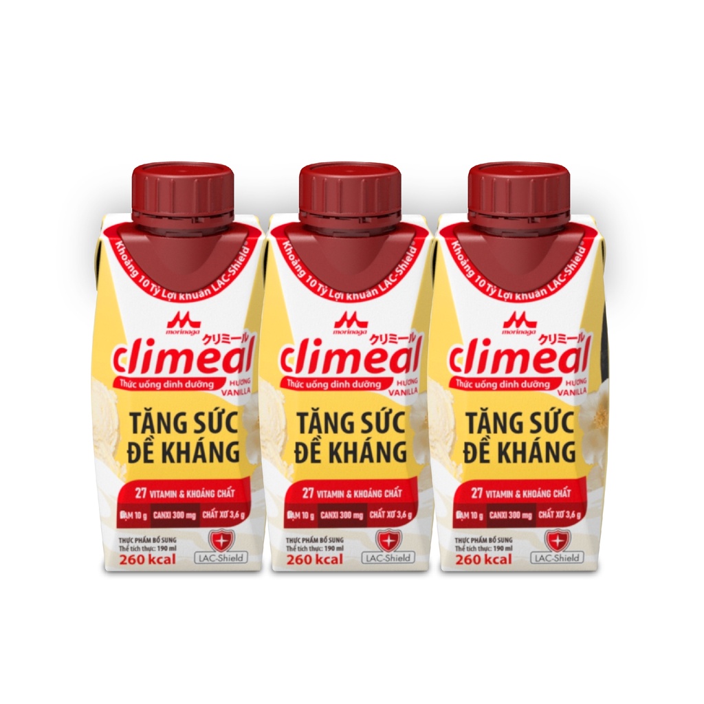 Vỉ 3 hộp 190ml Thức uống dinh dưỡng Climeal - Hương vanilla