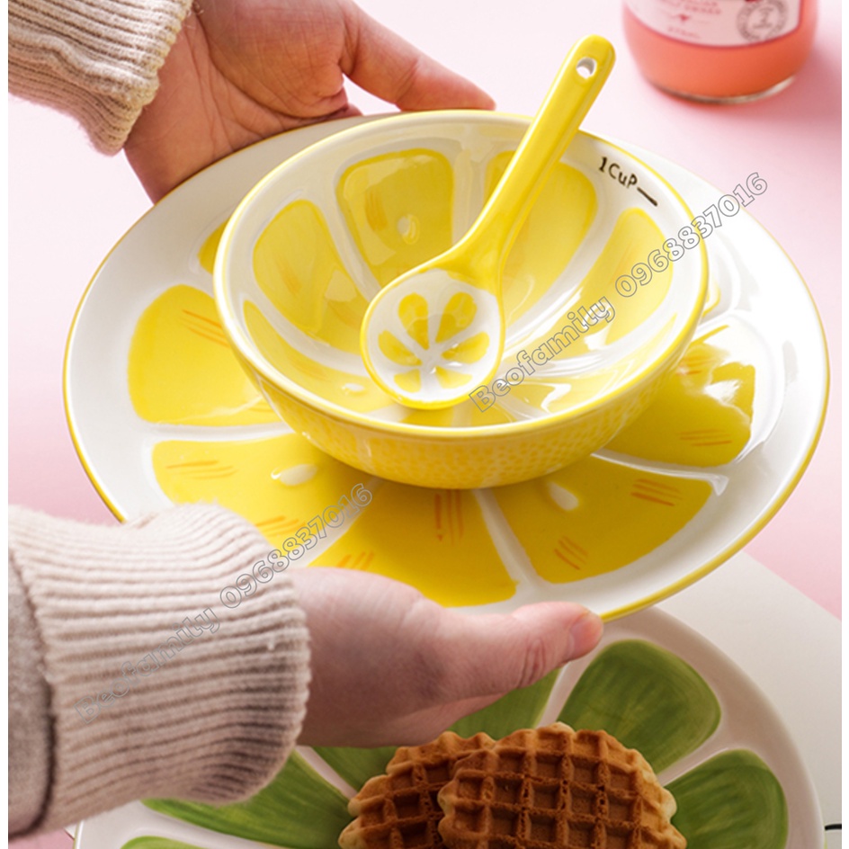 Bát Ăn Dặm Hình Hoa Quả To, Bát Gốm Sứ Trang Trí Hình Quả Cam,Quả Chanh, Quả Dưa Hấu, Quả Bí 300ml Dễ Thương- Beofamily