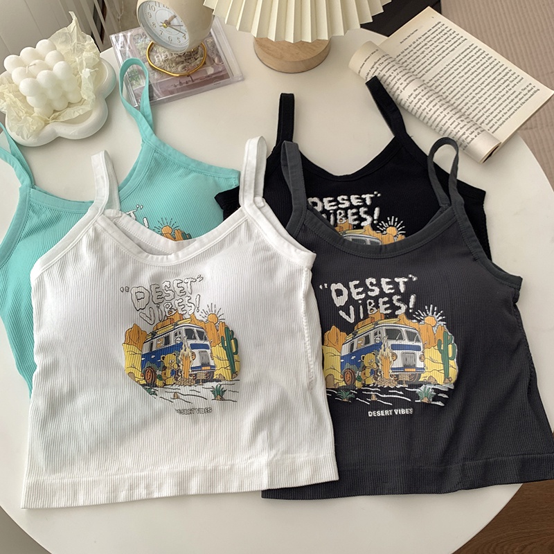 LANJIEXI Áo Croptop Hai Dây In Họa Tiết Thời Trang Quyến Rũ Cho Nữ