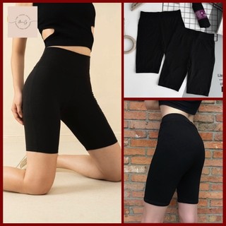 Quần legging nữ BeeCy quần legging đùi treeging cạp chun bản to vải thun màu đen chất dày dặn form biker ôm ngắn mã LG01