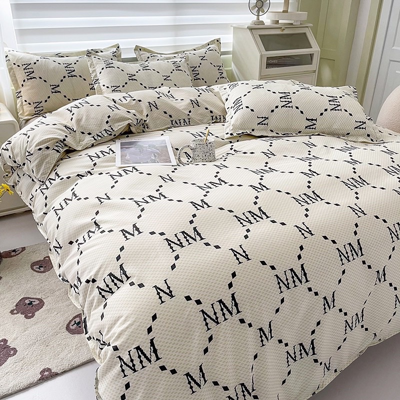 Bộ chăn ga gối Cotton poly 4 mon Bo Decor trắng phối