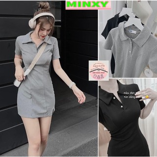 Váy polo len díp cá ngắn tay năng động 2 màu bazic,đầm body co giãn tốt