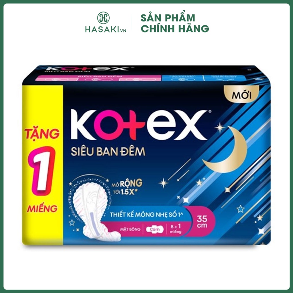 Băng Vệ Sinh Kotex Siêu Ban Đêm Dày Cánh 9 giờ chống tràn