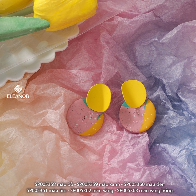 Bông tai nữ chuôi bạc 925 Eleanor Accessories hình tròn nhiều màu sắc phụ kiện trang sức trẻ trung 5358