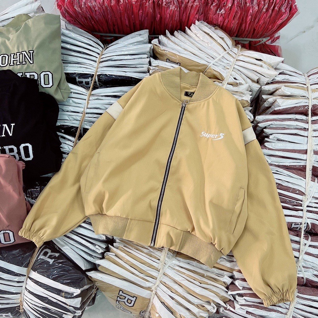 Áo Khoác Bomber Croptop BAMBO Da Lộn Phối Dù Form Lửng Tay Phồng Cánh Dơi Cổ Bẻ Bấm Cúc Hàn Quốc