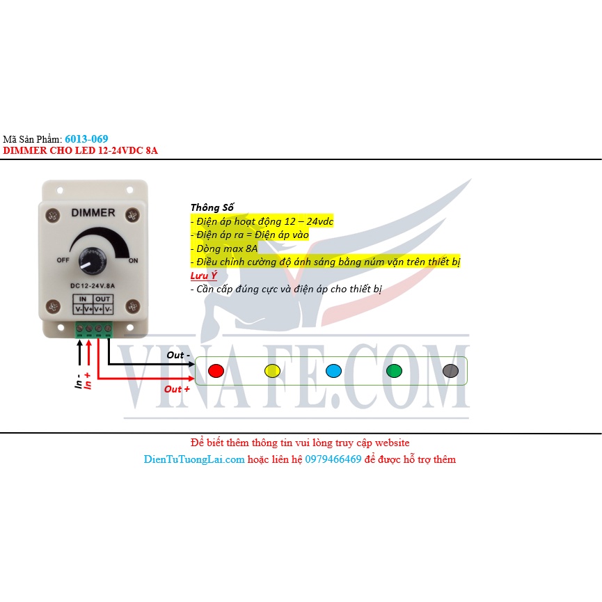 Dimmer LED Tăng Giảm Độ Sáng Đèn LED 12V Đến 24V 8A