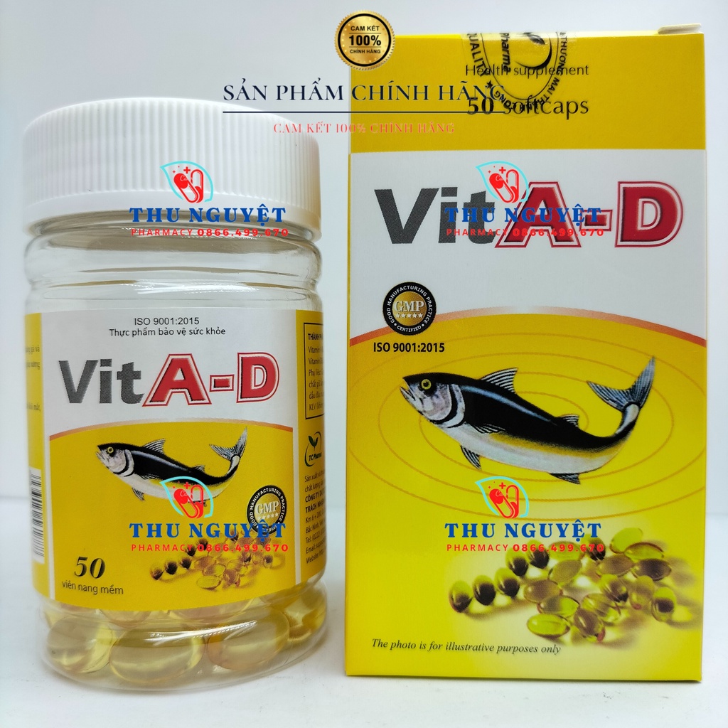 VitA-D lọ 50 viên - Dùng cho các trường hợp thiếu vitamin A, D3 như còi xương, người khô mắt, quáng gà, mờ mắt