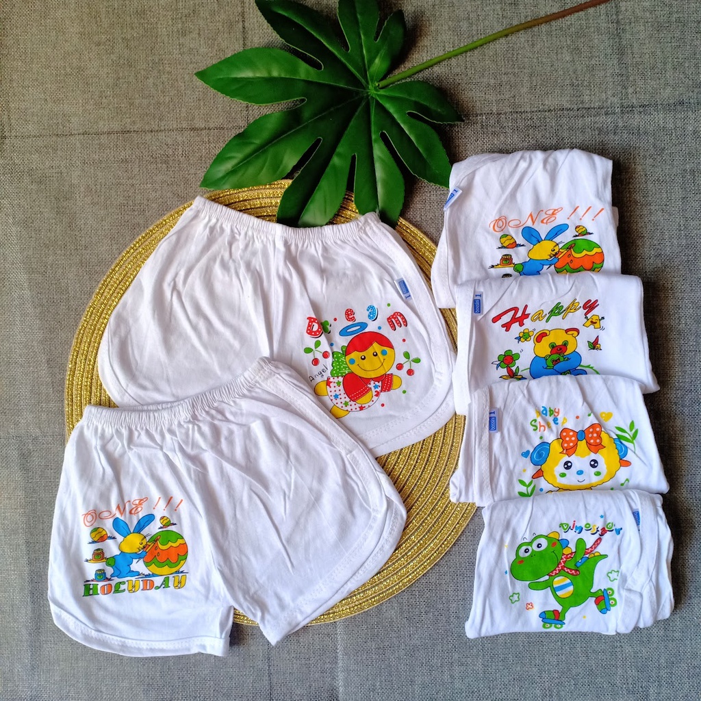 Set 5 Quần ngắn THỂ THAO IN HÌNH BOSINI từ sơ sinh đến 12kg / Quần đùi TRẮNG cho em bé