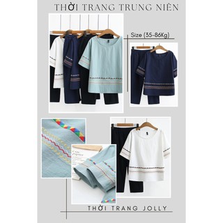 Bộ đồ nữ mặc nhà chất đũi T43 ,quần lỡ cạp chun,thoải mái vận động,chất mát mịn,thoáng khí full size đến 90kg