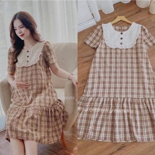 Đầm bầu kẻ caro suông công sở