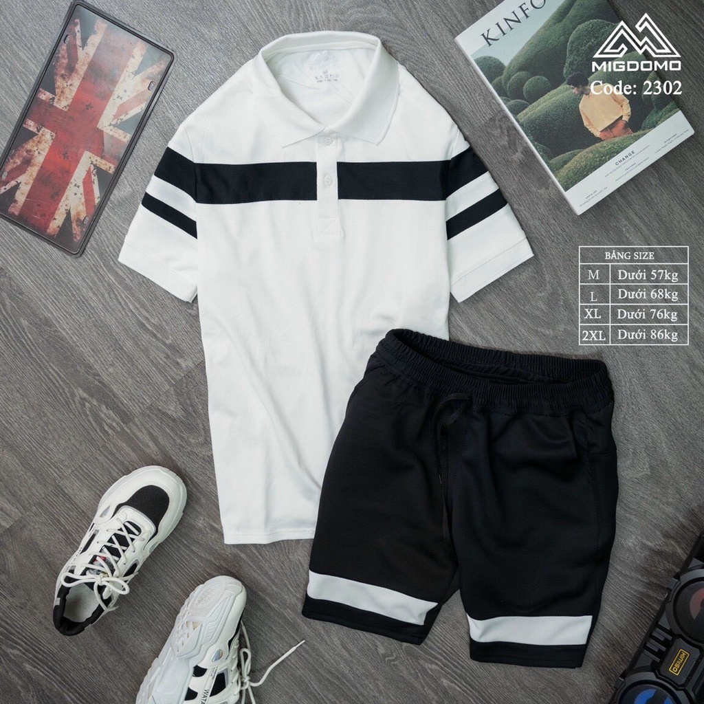 Bộ quần áo thể thao nam mùa hè phối viền ngang chất tổ ong cá sấu siêu đẹp BH17