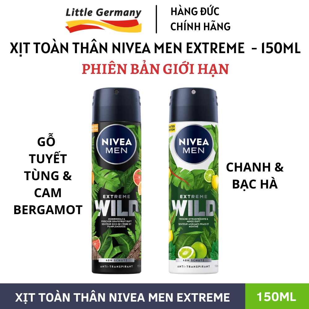 Xịt toàn thân Nivea Men Extreme 150ML - Khử mùi hôi, ngăn tiết mồ hôi, lưu hương lâu, hương thơm nam tính - hàng Đức