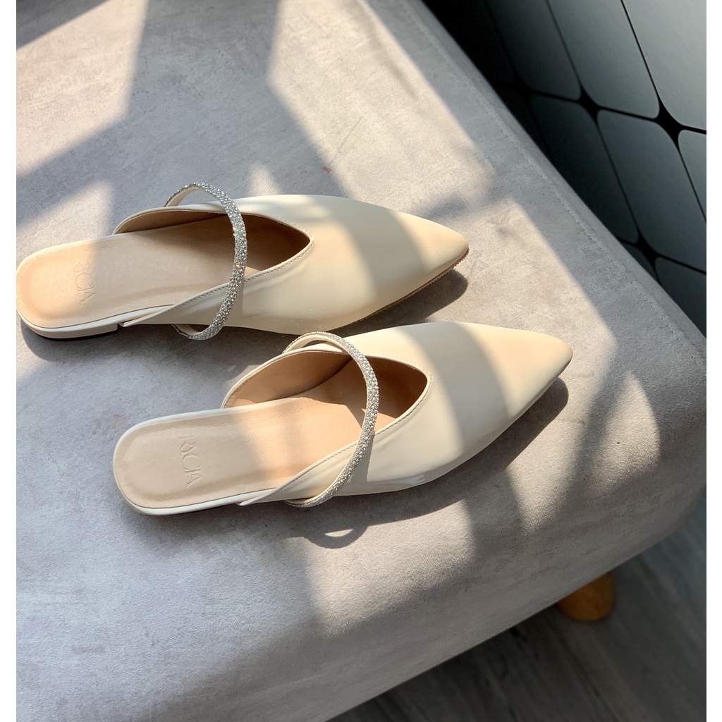 Dép Sục RYCIA Mũi Tim Quai Ngang Đính Đá Cao 2p VNXK