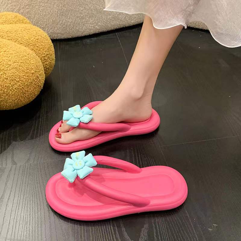 Dép cao su dép lê nữ dép xỏ ngón hoa dễ thương mặc bên ngoài đế dày