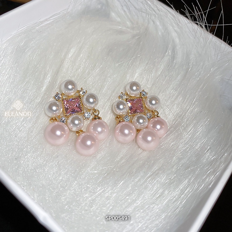 Bông tai nữ chuôi bạc 925 Eleanor Accessories đính đá kết hợp ngọc trai nhân tạo phụ kiện trang sức sang trọng 5491