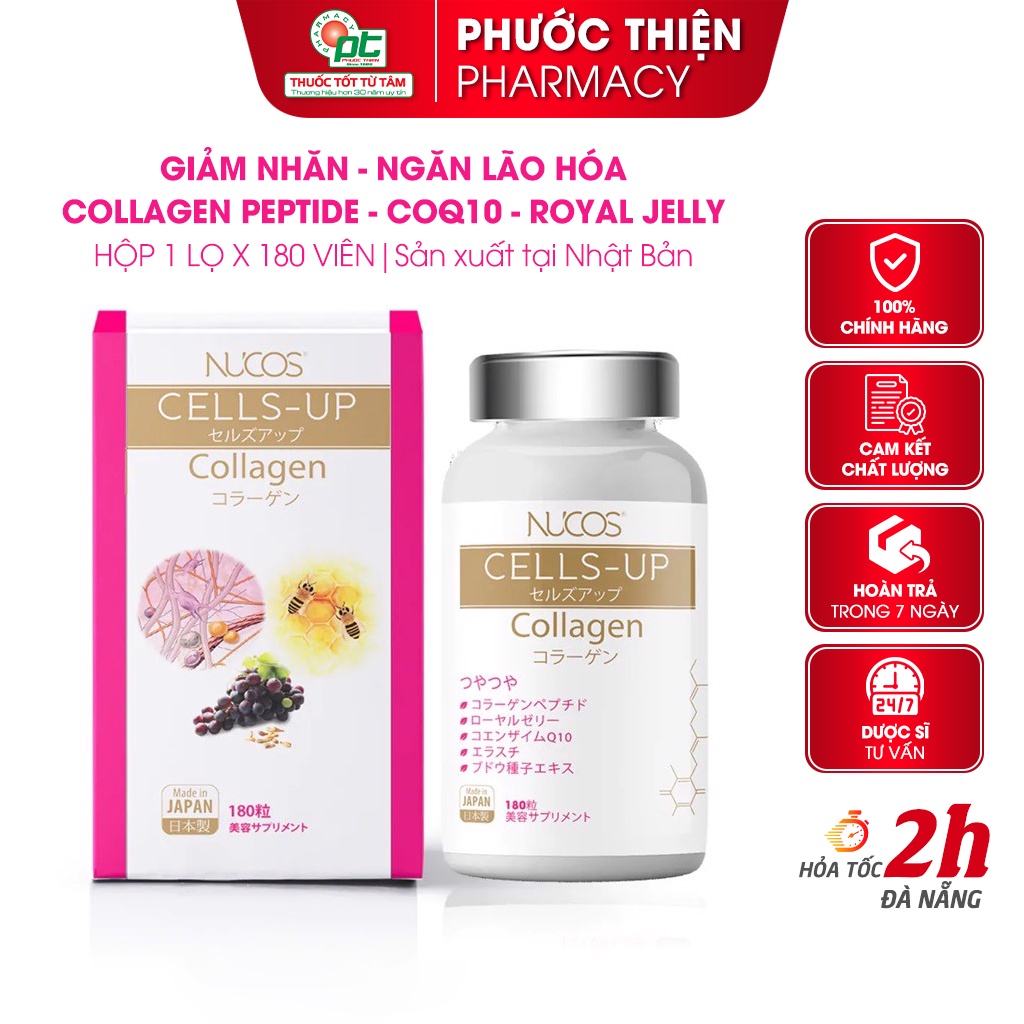 Viên uống đẹp da, ngăn ngừa lão hóa Nucos Cells Up Collagen lọ 180 Viên - giúp da săn chắc, giảm nếp nhăn cell up cellup