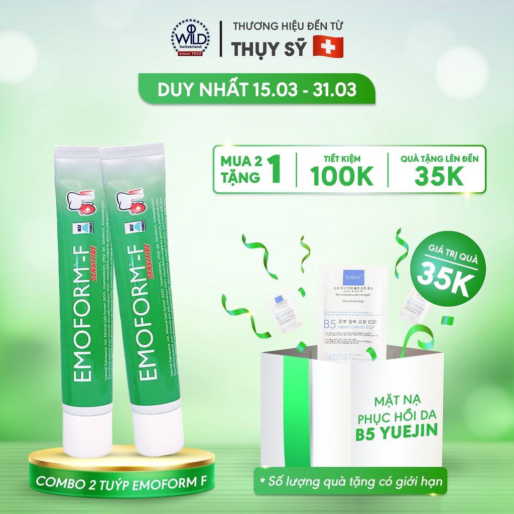 Combo 2 Tuýp Kem Đánh Răng Ê Buốt Emoform F [ CHÍNH HÃNG THỤY SĨ ]