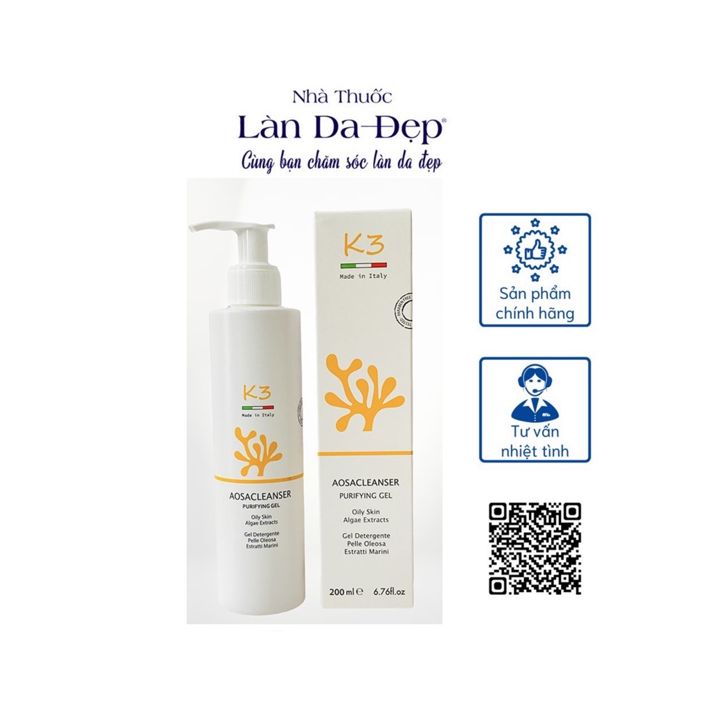 (CHÍNH HÃNG)SỮA RỬA MẶT DÀNH CHO DA NHỜN MỤN – K3 AOSACLEANSER PURIFYING GEL