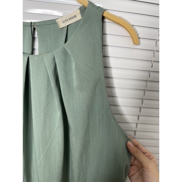 Váy linen form rộng màu xanh ngọc