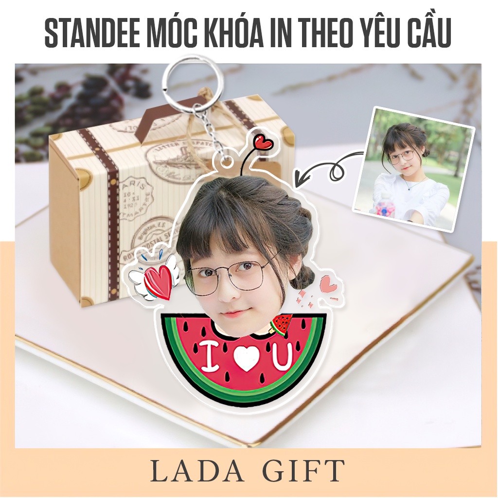 Móc khóa một người in theo yêu cầu ghép mặt đáng yêu dễ thương có hộp quà tặng cho bạn trai bạn gái người yêu