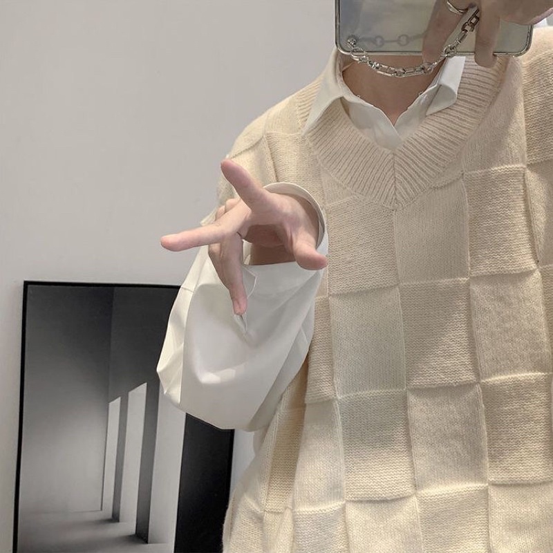 Áo Gile Đan Ô Vuông Nam Nữ Unisex